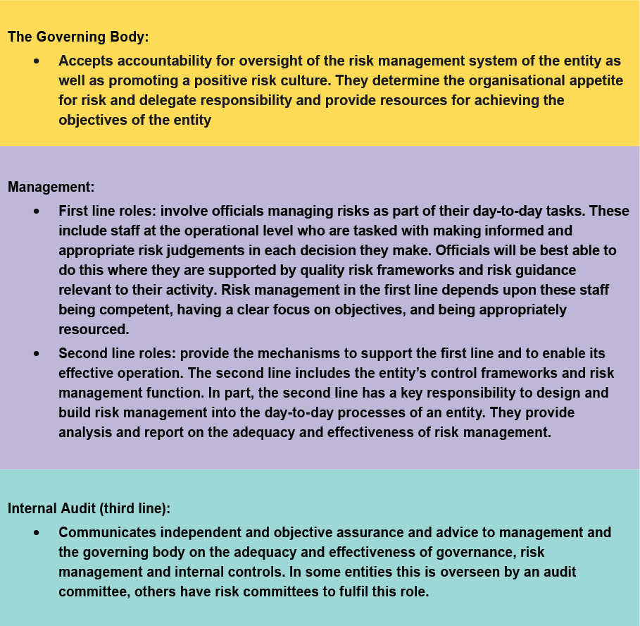 image with 3 sections of Embed risk management across the ‘three lines