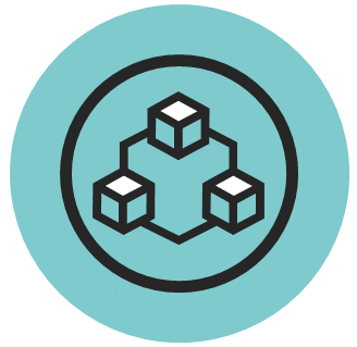 three cubes in a circle on a teal background