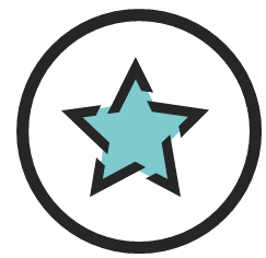 Icon of a blue star with a black outline inside a circle