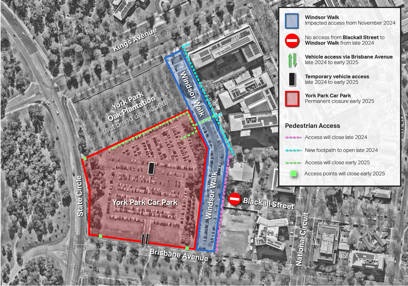 Map of York Park car park between Brisbane Avenue and Kings Avenue Barton ACT, Australia