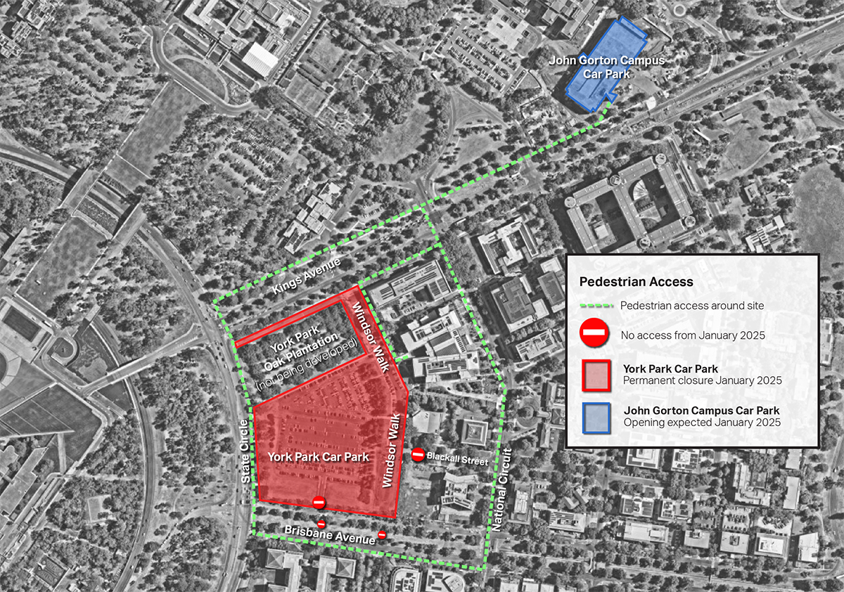 Map of York Park car park between Brisbane Avenue and Kings Avenue Barton ACT, Australia