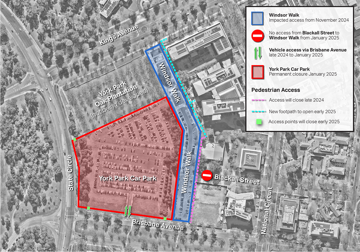 Map of York Park car park - Windsor Walk impacted access from November 2024