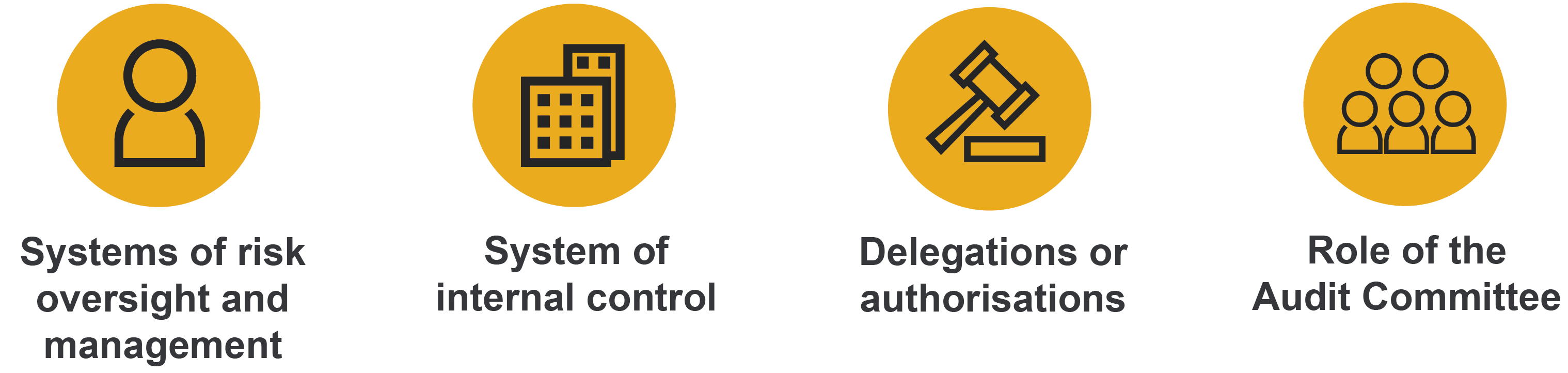 Systems of risk oversight and management. System of internal control. Delegations or authorisations. Role of the Audit Committee.